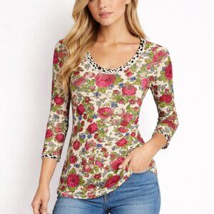 COSABELLA Italy Mesh Stretch Rose leopard Print  Top Size Medium